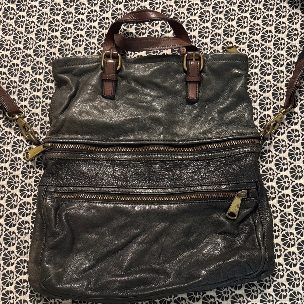 Fossil Black Leather crossbody satchel Large bag
